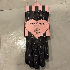Juicy Couture Black Leather bedazzled Gloves